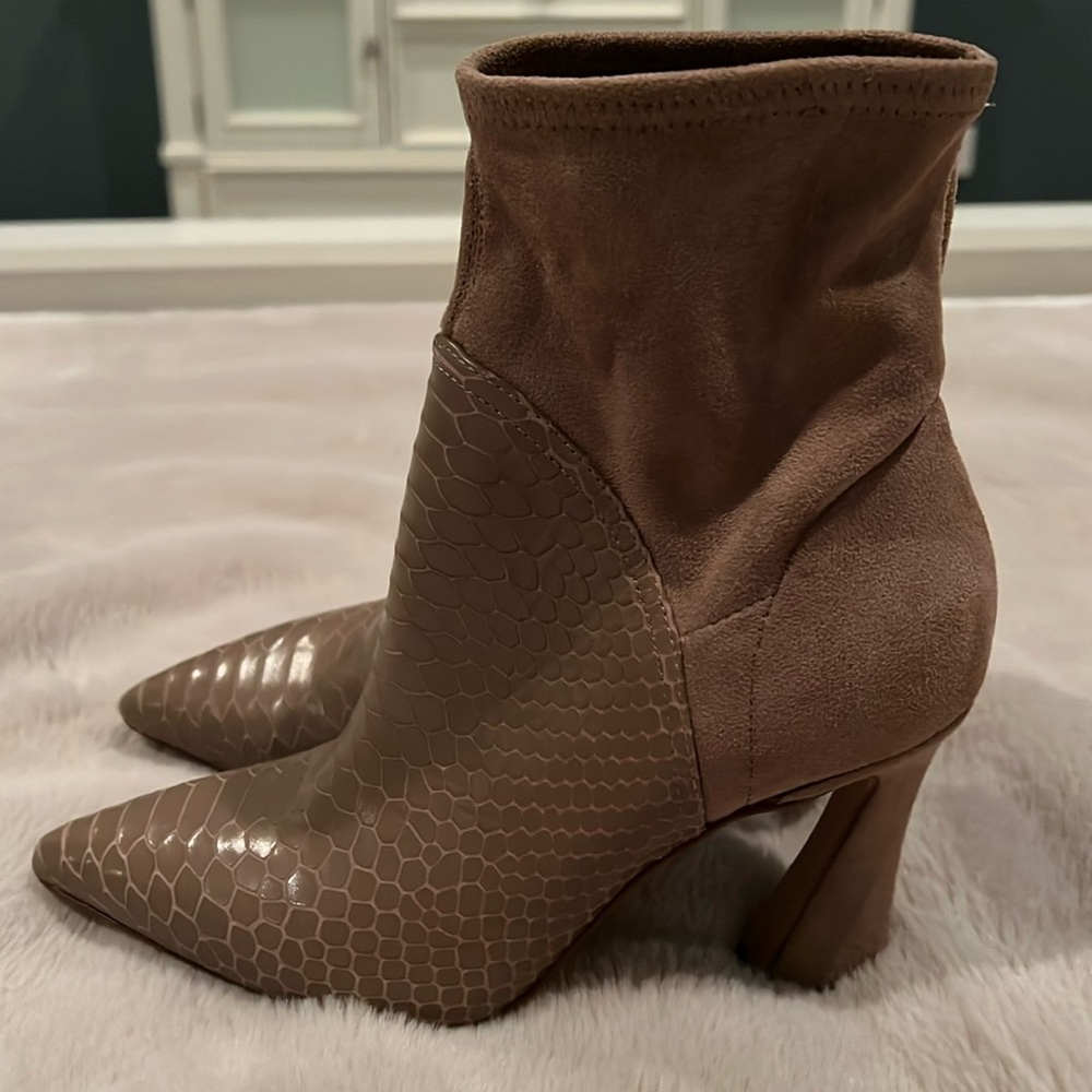 NEW, tan boots, size 7 M (37 1/2). Beautiful leather & suede